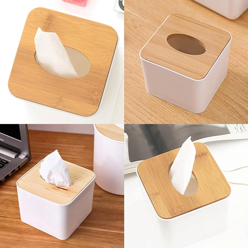 Buy 1 Get 1 Bamboo Tissue Box Cover with Wooden Lid – Modern Desktop Tissue Holder for Bathroom, Office & Home (2 Pcs)