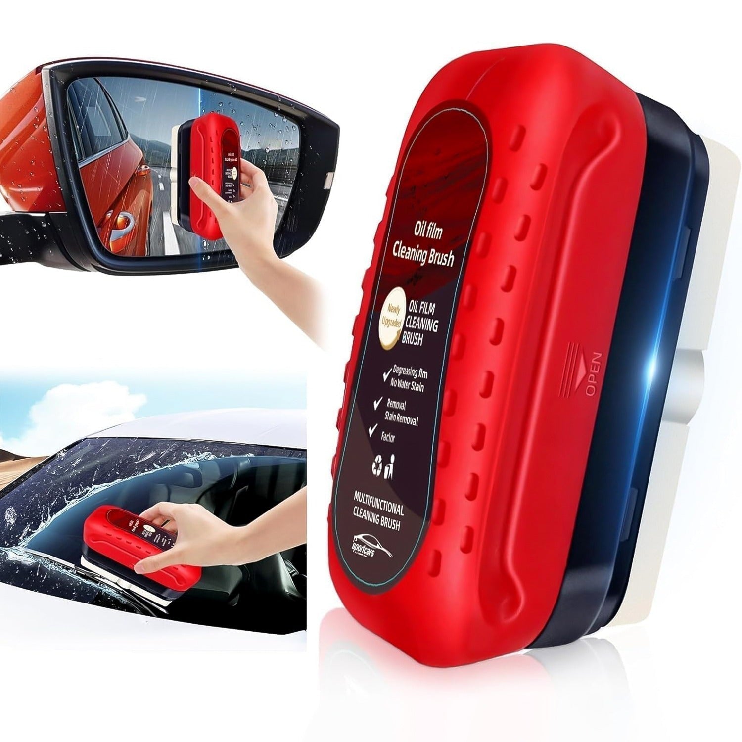 2-in-1 Car Oil Film Cleaning Brush | Windshield & Glass Cleaner with Built-in Liquid Tank | Anti-Fog & Water-Repellent Car Cleaning Tool (Pack of 2)