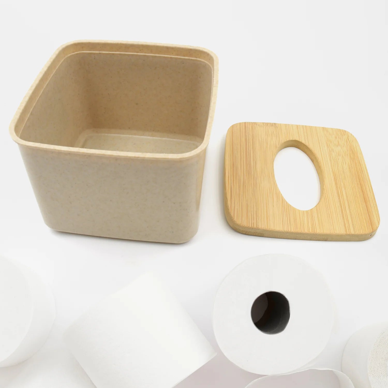 Buy 1 Get 1 Bamboo Tissue Box Cover with Wooden Lid – Modern Desktop Tissue Holder for Bathroom, Office & Home (2 Pcs)