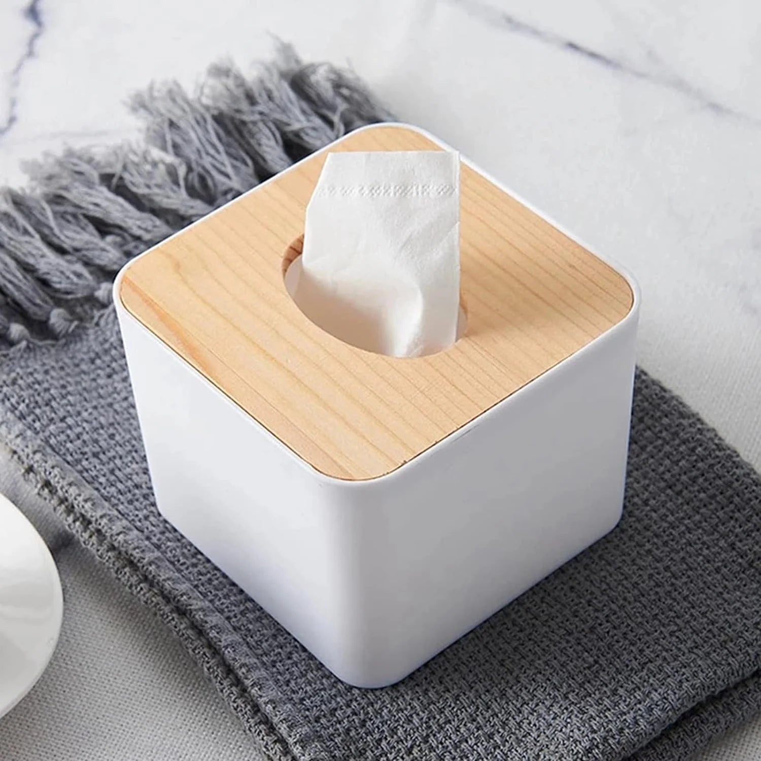 Buy 1 Get 1 Bamboo Tissue Box Cover with Wooden Lid – Modern Desktop Tissue Holder for Bathroom, Office & Home (2 Pcs)